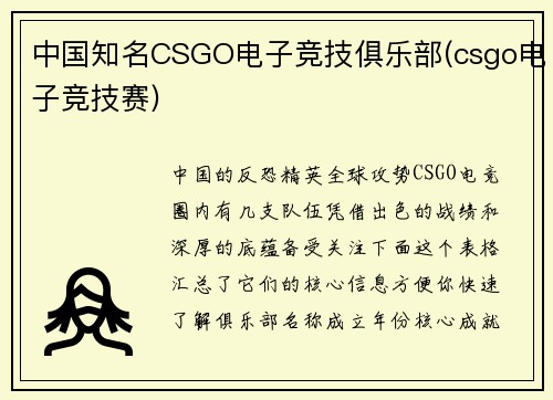中国知名CSGO电子竞技俱乐部(csgo电子竞技赛)